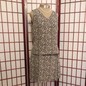 100% SILK BLUE & CREAM PAISLEY 2 PC SKIRT SET